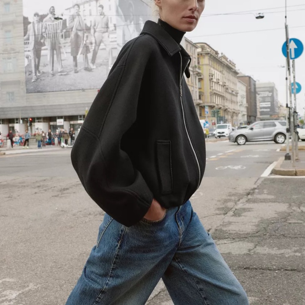 Zara CONTRAST COLLAR WOOL BALLOON BOMBER JACKET - Picture 5 of 12